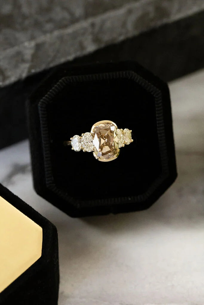 3.25 CT Champagne Oval Cut Moissanite Engagement Ring/ 14K Solid Gold Signet Ring/ Accent Promise Ring/ Proposal Bridesmaid Gift For Her