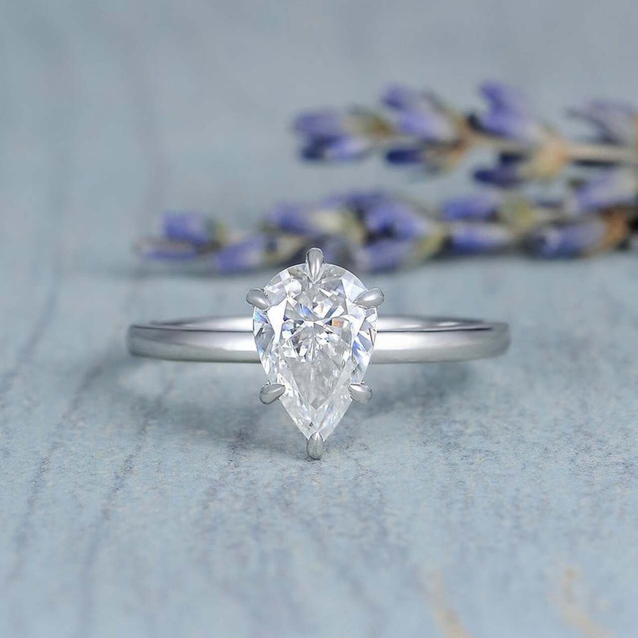 2.00 CT Five Prongs Pear Cut Moissanite Engagement Ring/ 14K White Gold Solitaire Ring/ Proposal Bridesmaid Gift For Her/Trendy Promise Ring