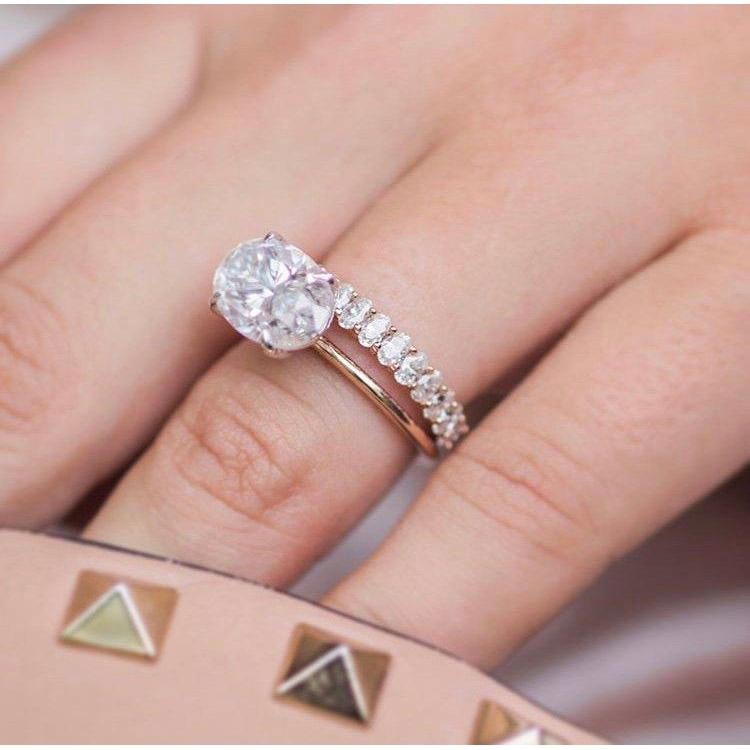 3.00 CT East-West Oval Cut Moissanite Engagement Ring/ 14K Solid Gold Solitaire Ring/ Proposal Wedding Ring/ Promise Bridal Anniversary Ring