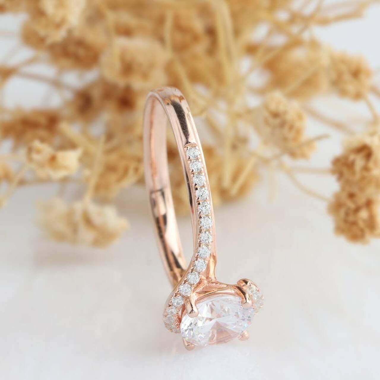 2.50 CT Unique Halo Twisted Round Cut Engagement Ring/ 14K Rose Gold Wedding Ring/ Proposal Bridal Ring For Her/ Promise Anniversary Ring