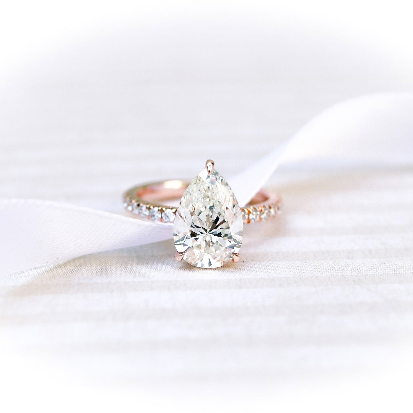 2.00 CT Hidden Halo Pear Cut Moissanite Engagement Ring/ 14K Rose Gold Signet Ring/ Proposal Bridal Ring For Her/ Promise Bridesmaid Gift