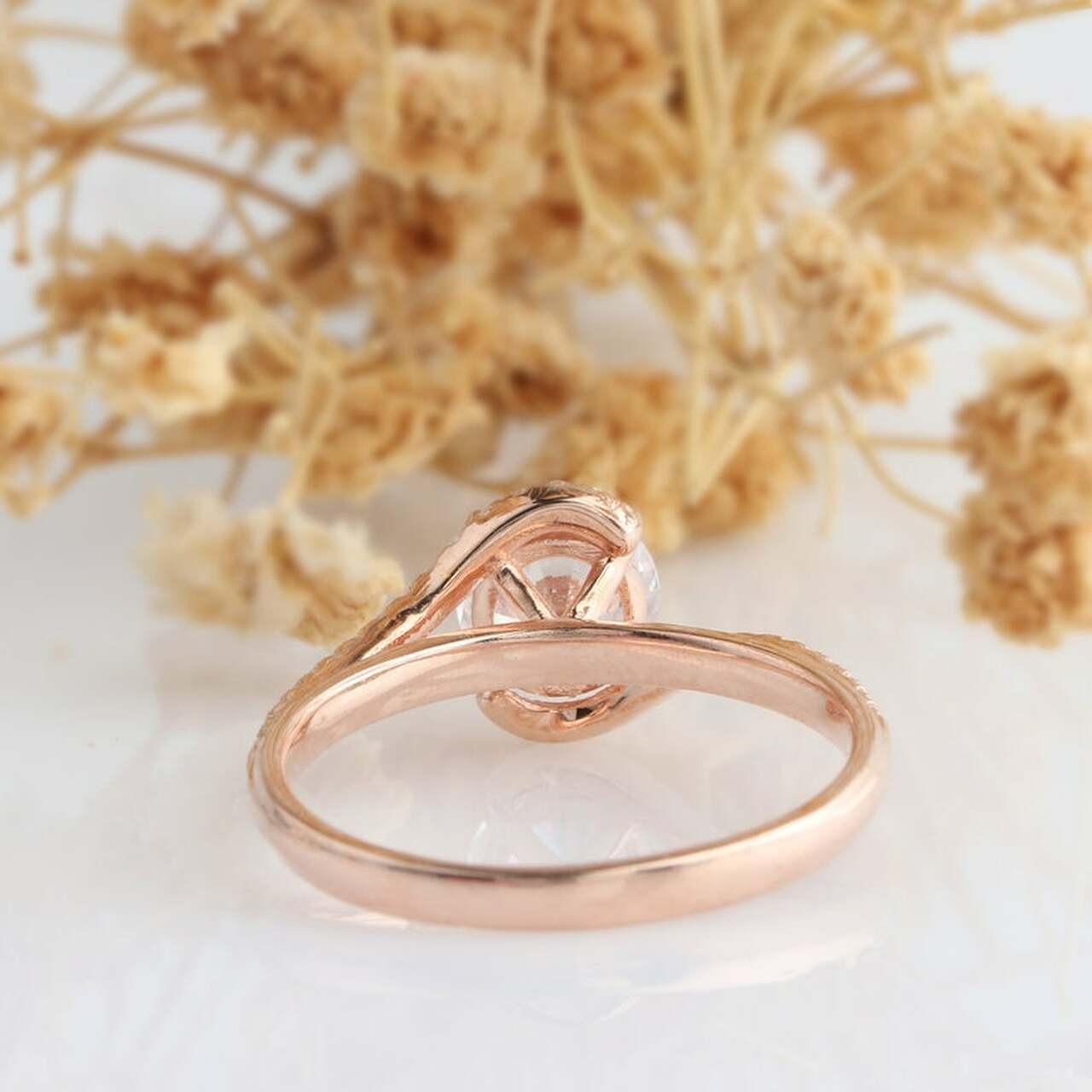 2.50 CT Unique Halo Twisted Round Cut Engagement Ring/ 14K Rose Gold Wedding Ring/ Proposal Bridal Ring For Her/ Promise Anniversary Ring