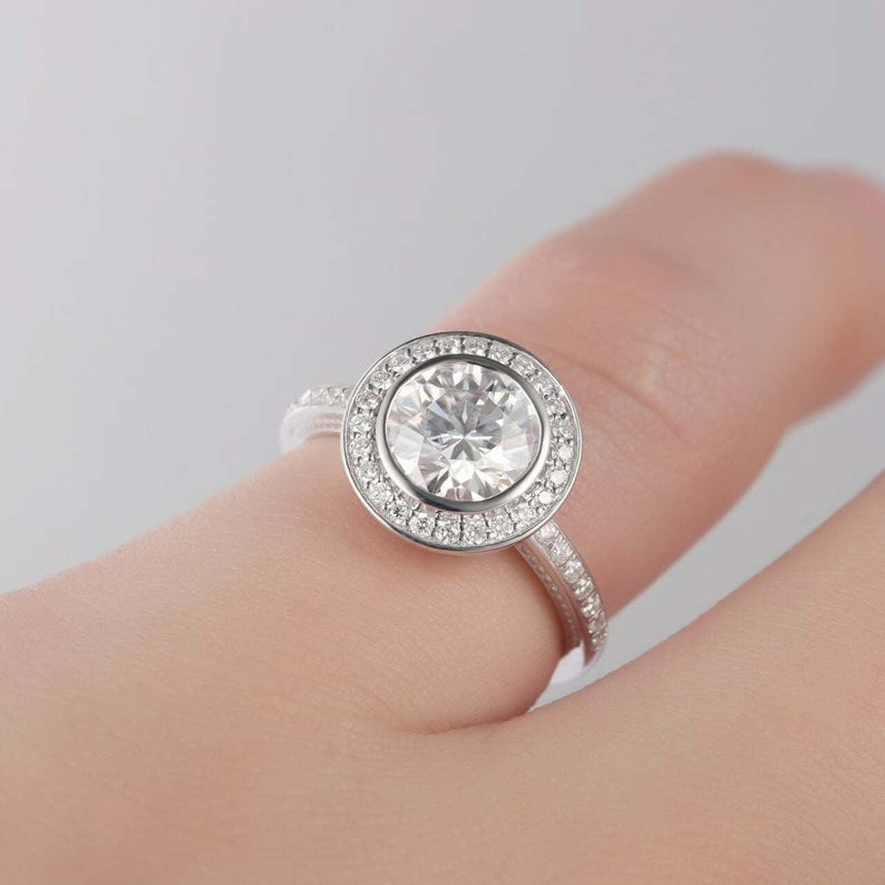 2.00 CT Stunning Round Cut Moissanite Engagement Ring/ 18K White Gold Halo Ring/ Proposal Wedding Ring For Her/ Promise Bridesmaid Gift