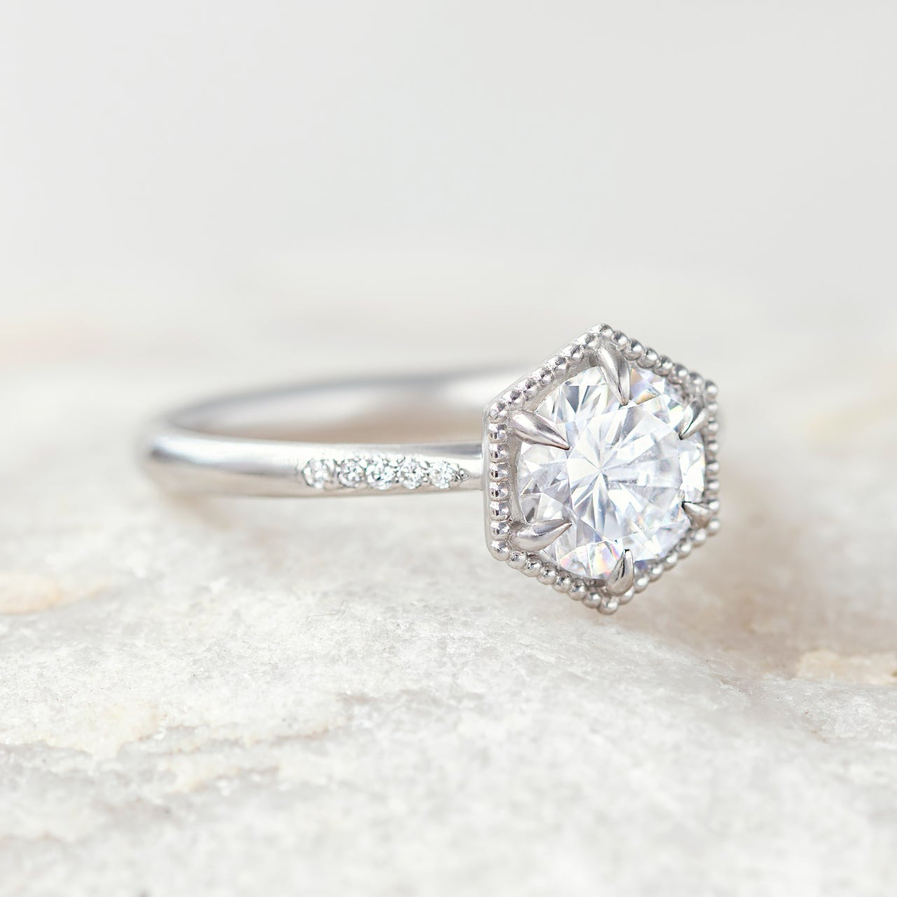 2.50 CT Starling Round Cut Moissanite Engagement Ring/ 14K White Gold Six Prongs Rings/ Proposal Wedding Ring/ Promise Personalized Gift