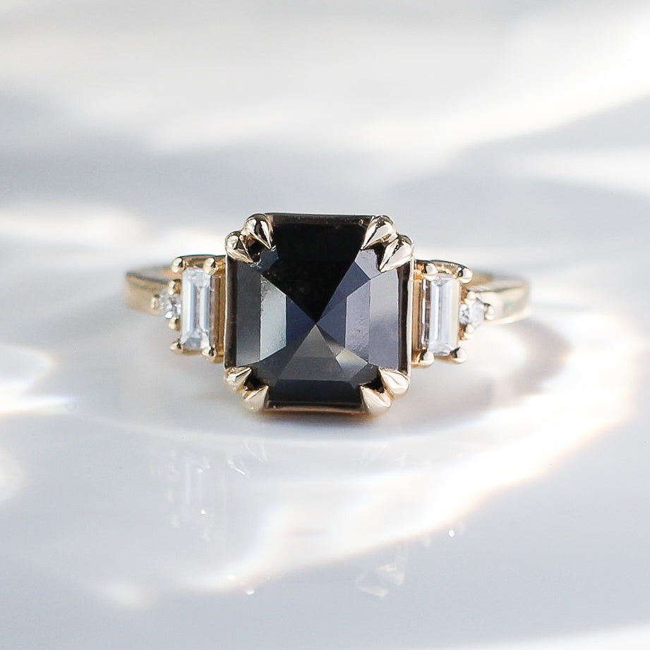 2.50 CT Stunning Black Asscher Cut Moissanite Engagement Ring/ 14K Solid Gold Double Prongs Ring/ Personalized Gift For Her/ Promise Ring