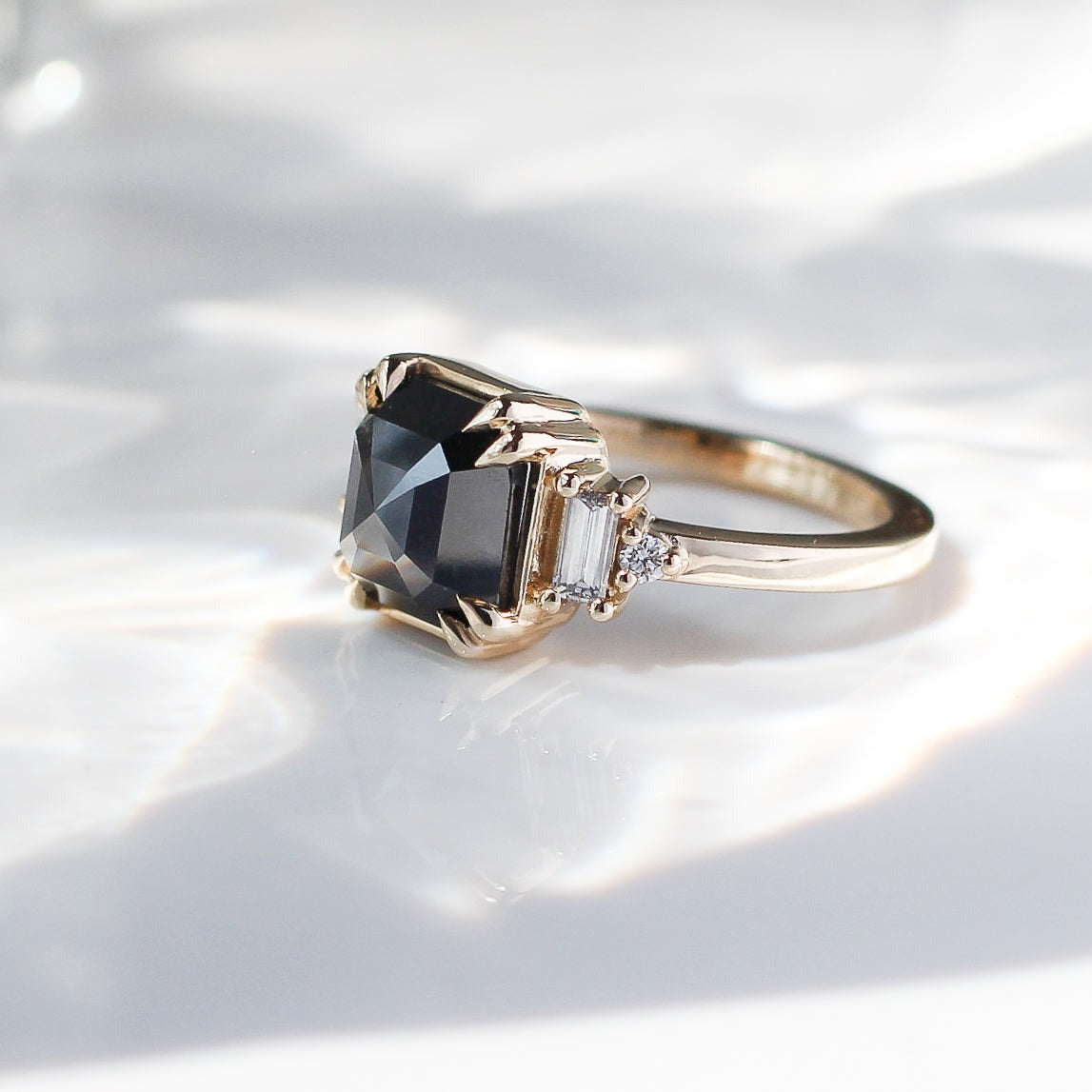 2.50 CT Stunning Black Asscher Cut Moissanite Engagement Ring/ 14K Solid Gold Double Prongs Ring/ Personalized Gift For Her/ Promise Ring