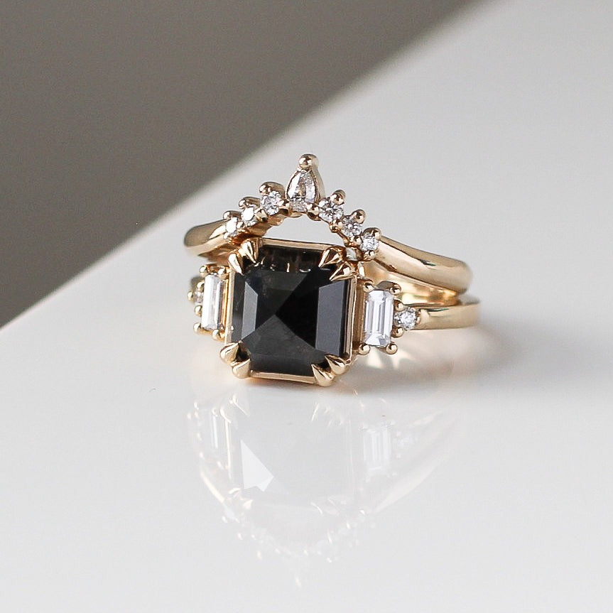 2.50 CT Stunning Black Asscher Cut Moissanite Engagement Ring/ 14K Solid Gold Double Prongs Ring/ Personalized Gift For Her/ Promise Ring