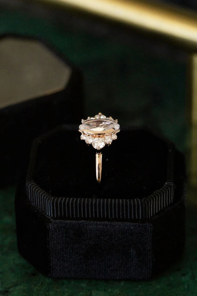 2.25 CT Champagne Marquise Cut Moissanite Engagement Ring/ 14K Solid Gold Cluster Ring/ Bridesmaid Gift For Her/ Proposal Statement Ring