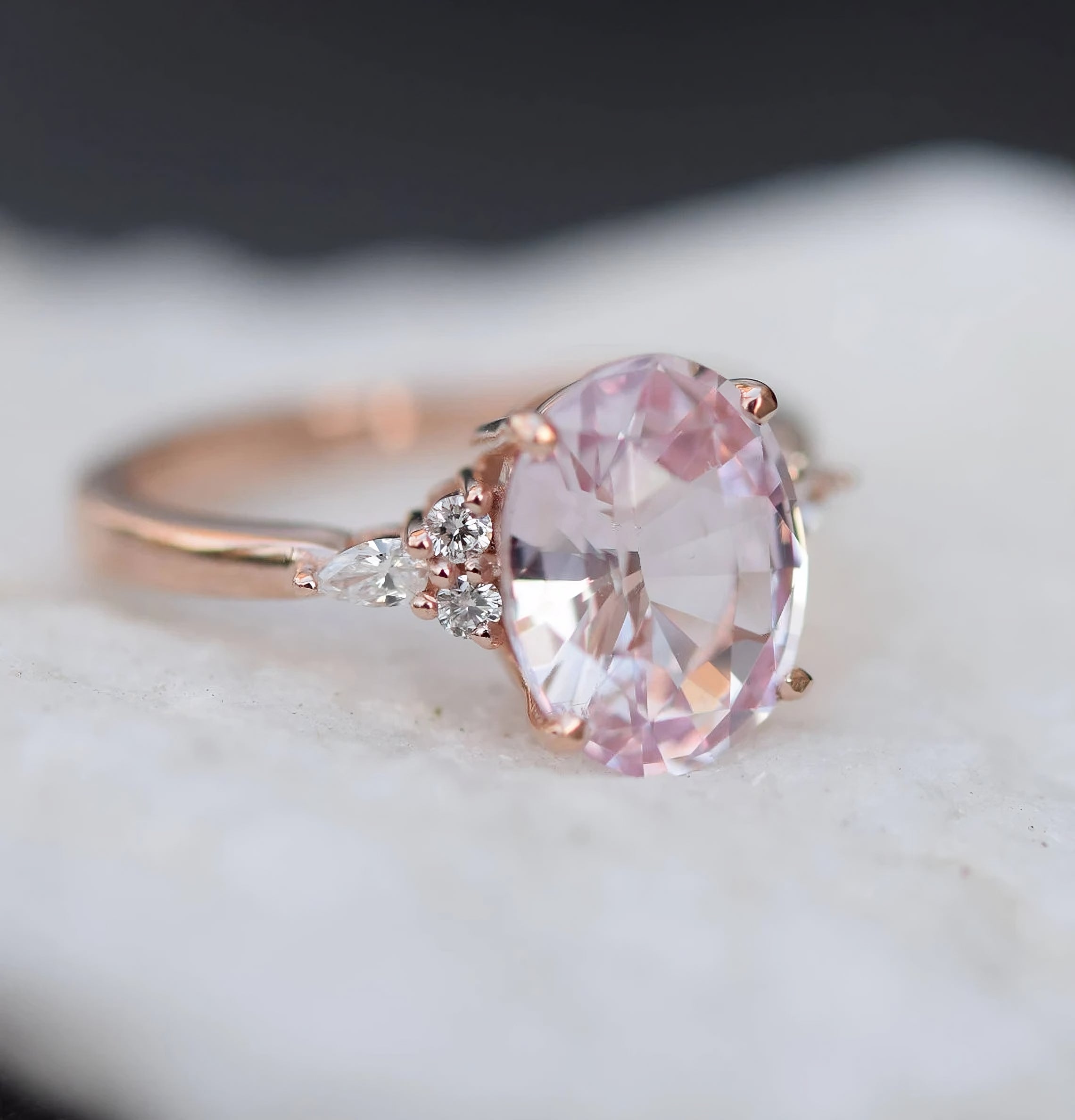 3.00 CT Blush Pink Oval Cut Moissanite Engagement Ring/ 14K Rose Gold Signet Ring/ Old Mine Cut Ring/ Propose Anniversary Ring/ Promise Ring