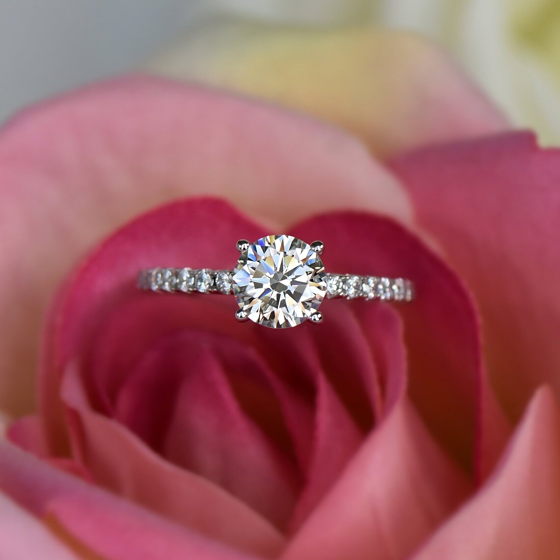 1.50 CT Round Cut Pave Moissanite Engagement Ring/14K Solid Gold Promise Ring/Dainty Classic 4 Prongs/Personalized Gift/Vintage Propose Ring