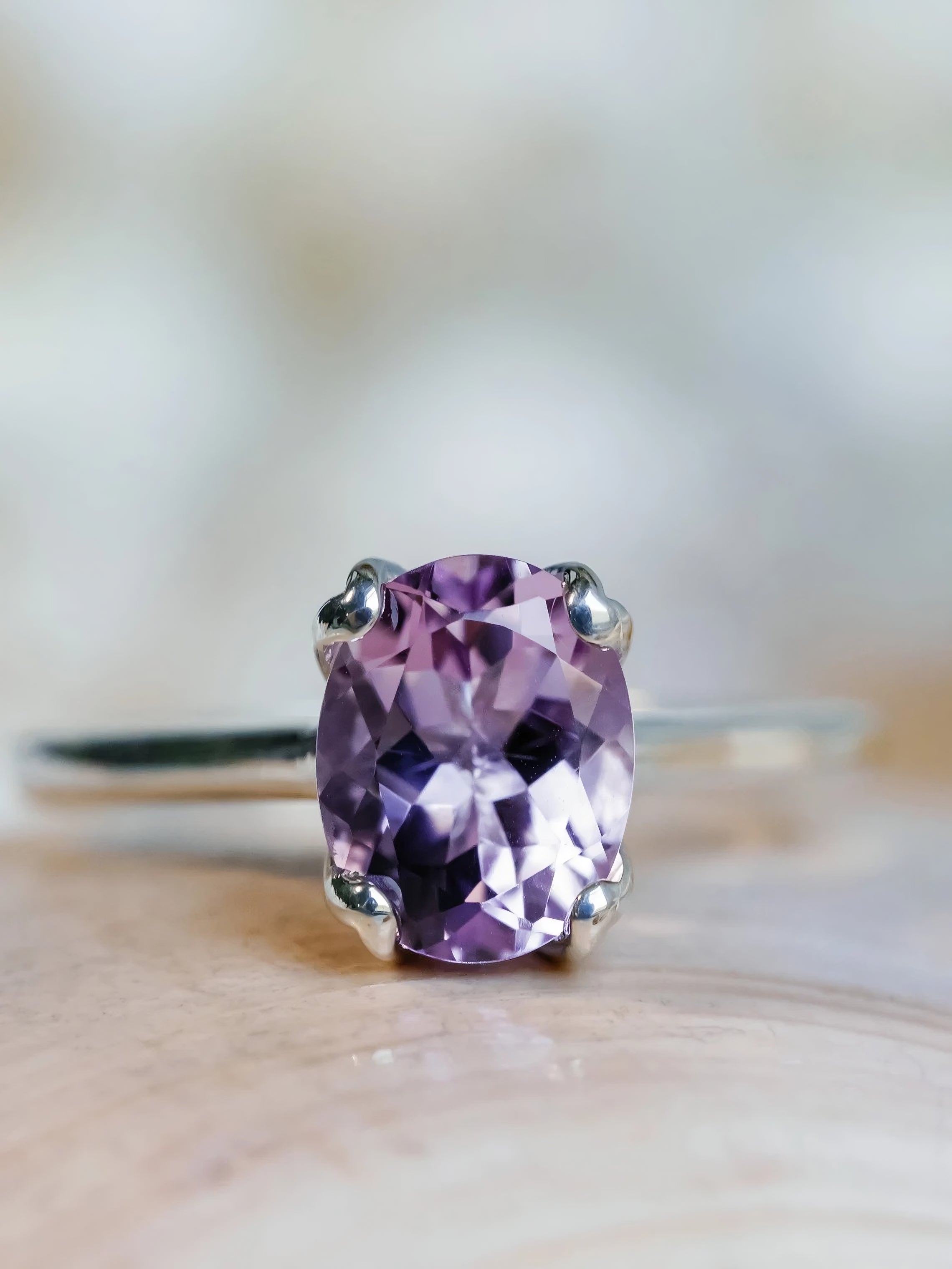 2.5 CT Oval Cut Moissanite Engagement Ring/14K Rose Gold France Amethyst Amethyst Solitaire Ring/ Tulip Prongs Ring/ Promise Ring For Her