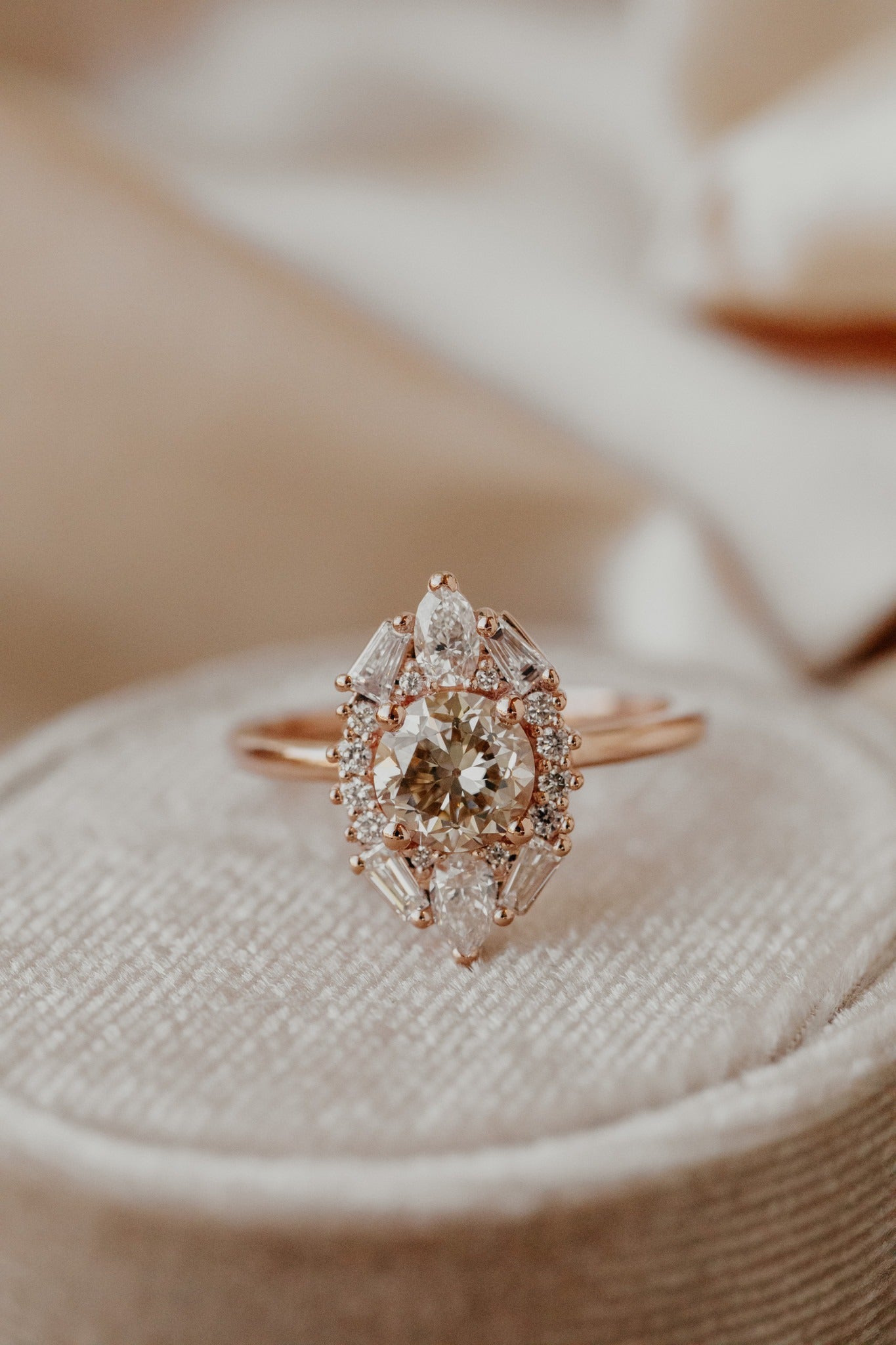 2.00 CT Champagne Round Cut Moissanite Engagement Ring/ 14K Rose Gold Cluster Ring/ Promise Stackable Ring/Proposal Anniversary Ring For Her