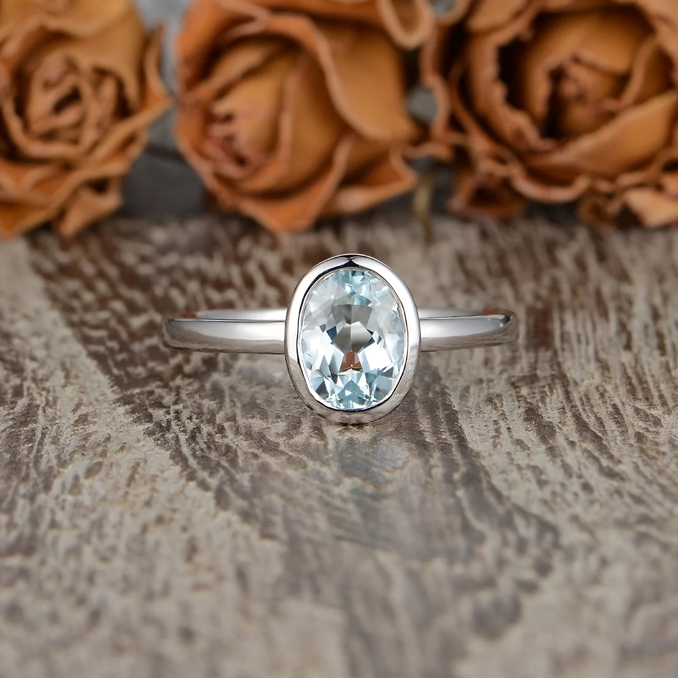 1.50 CT Aquamarine Oval Cut Moissanite Engagement Ring/14K White Gold Solitaire Ring/Bezel Set Minimalist Ring/Propose Bridal Ring For Her