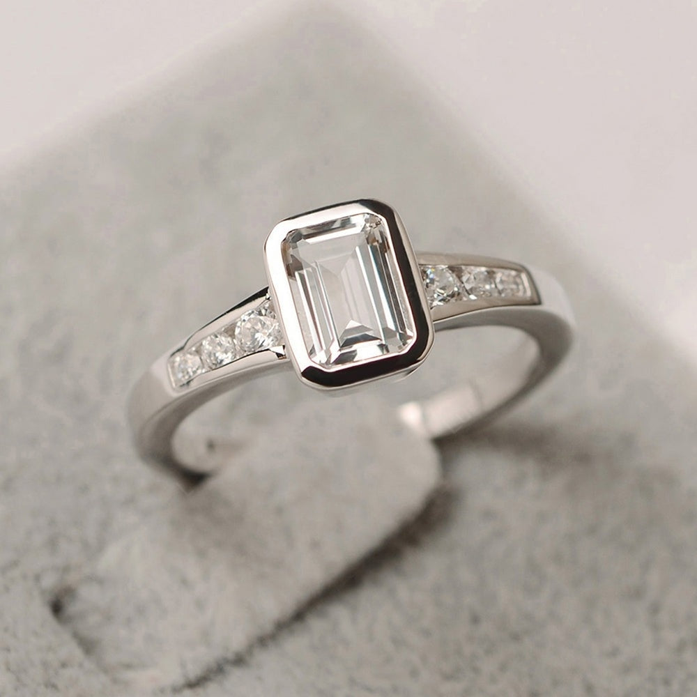 2.50 CT Bezel Emerald Cut Moissanite Engagement Ring/ 18K White Gold Proposal Ring/ Personalized Gift For Her/ Promise Anniversary Ring