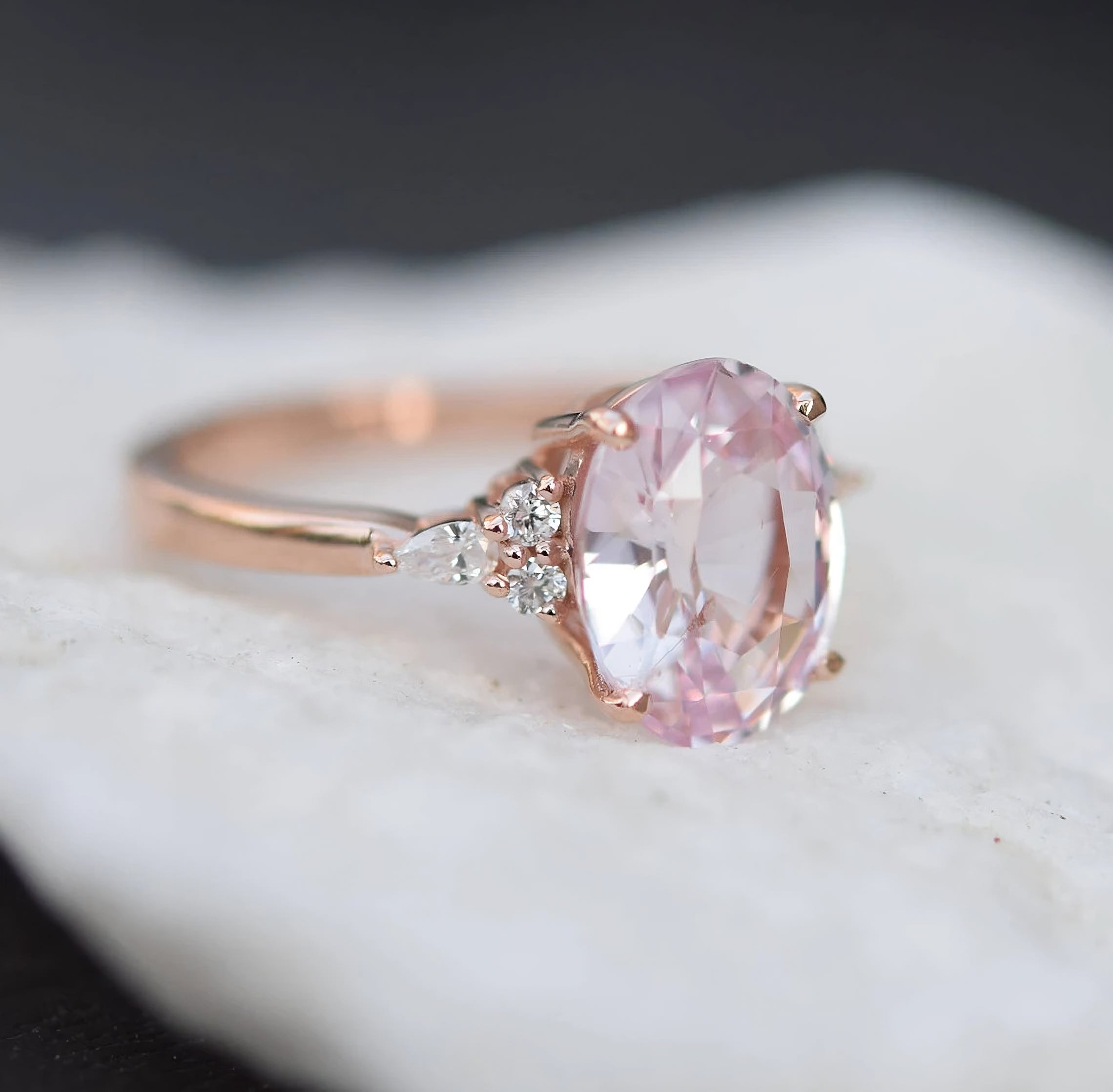 3.00 CT Blush Pink Oval Cut Moissanite Engagement Ring/ 14K Rose Gold Signet Ring/ Old Mine Cut Ring/ Propose Anniversary Ring/ Promise Ring