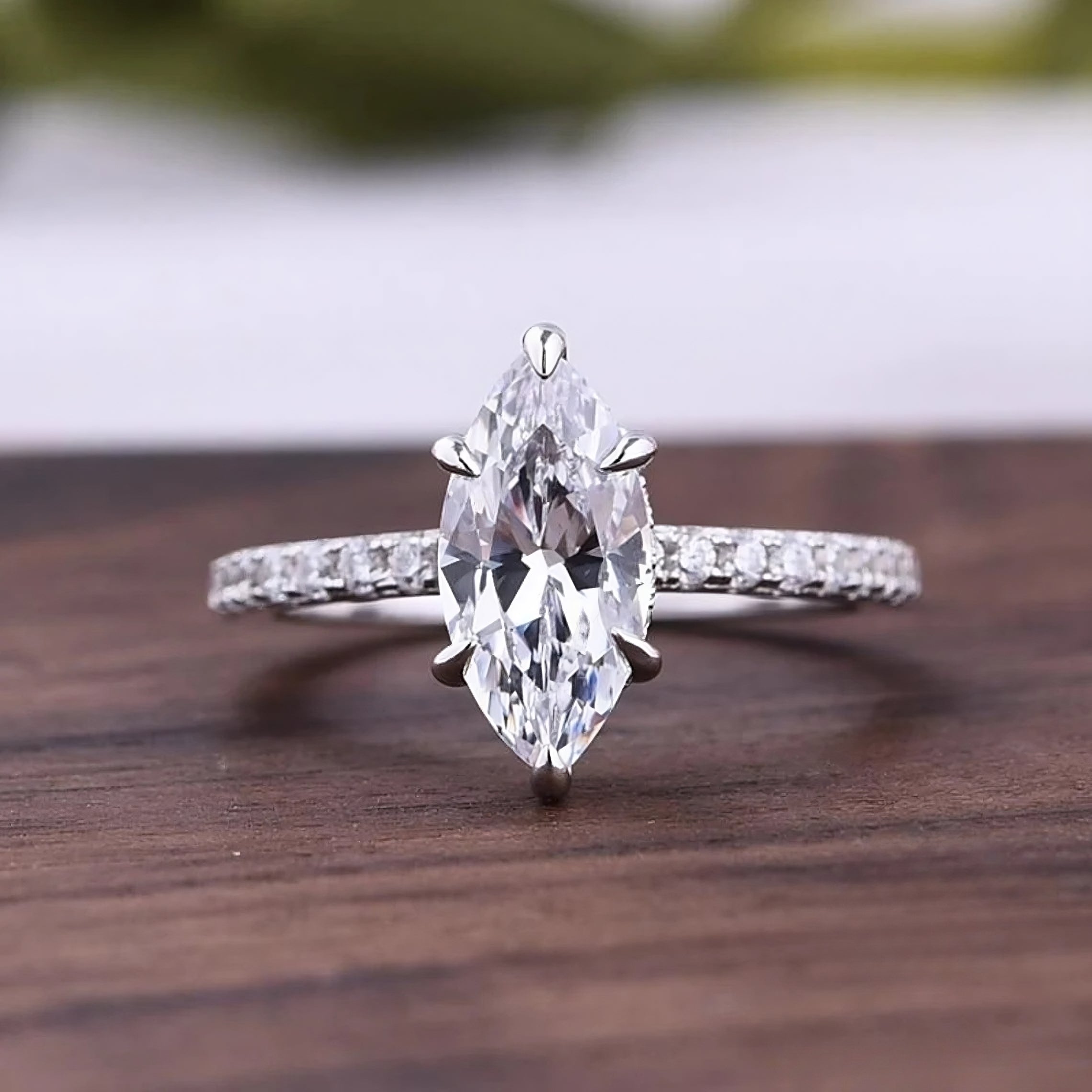 3.00 Ct Halo Marquise Cut Moissanite Engagement Ring/ 14K White Gold Moissanite Wedding Ring/ Vintage Classic Ring/ Proposal Gift For Her