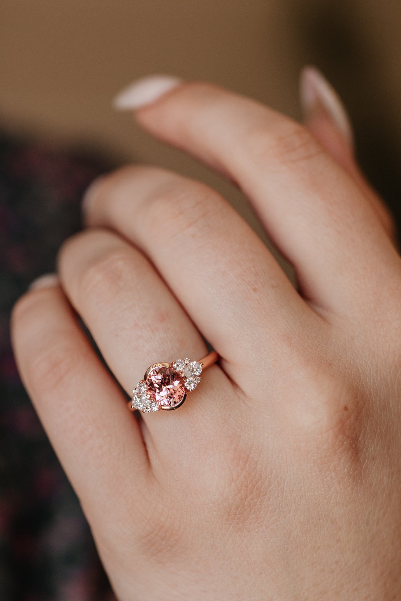 2.00 CT Fancy Pink Oval Cut Moissanite Engagement Ring/ 14K Rose Gold Half-Bezel Ring/ Statement Ring For Her/ Personalized Gift For Her