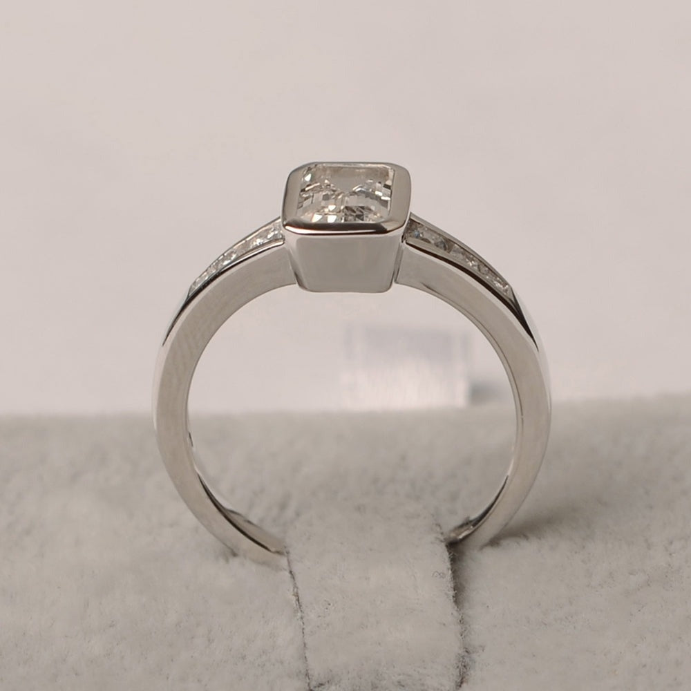 2.50 CT Bezel Emerald Cut Moissanite Engagement Ring/ 18K White Gold Proposal Ring/ Personalized Gift For Her/ Promise Anniversary Ring