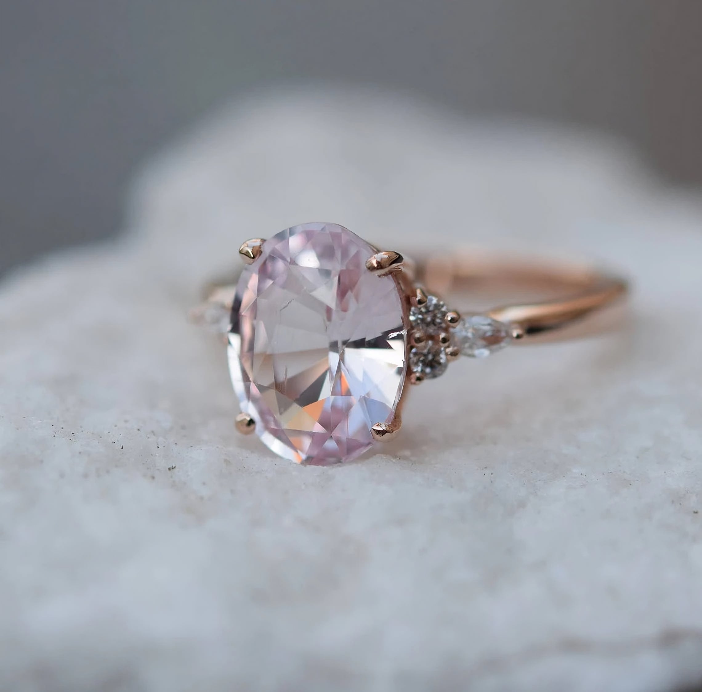 3.00 CT Blush Pink Oval Cut Moissanite Engagement Ring/ 14K Rose Gold Signet Ring/ Old Mine Cut Ring/ Propose Anniversary Ring/ Promise Ring