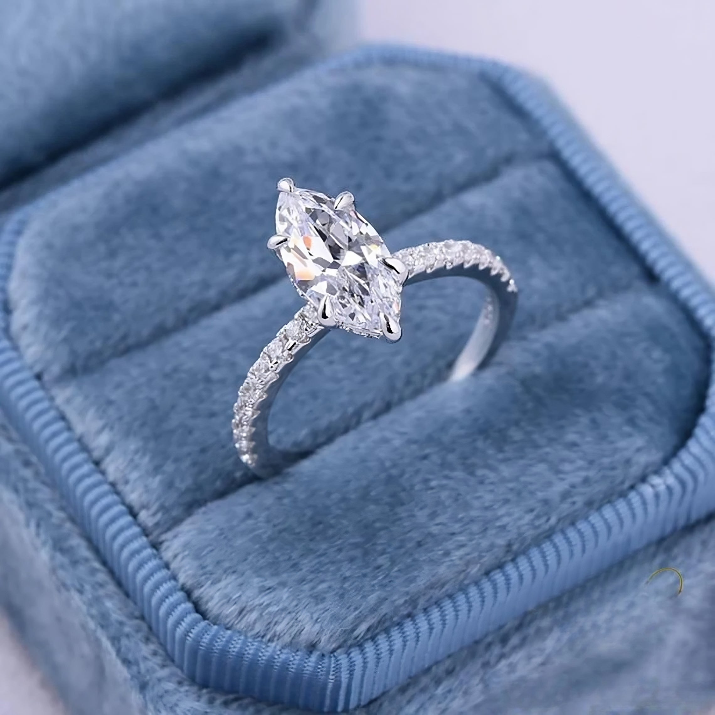 3.00 Ct Halo Marquise Cut Moissanite Engagement Ring/ 14K White Gold Moissanite Wedding Ring/ Vintage Classic Ring/ Proposal Gift For Her