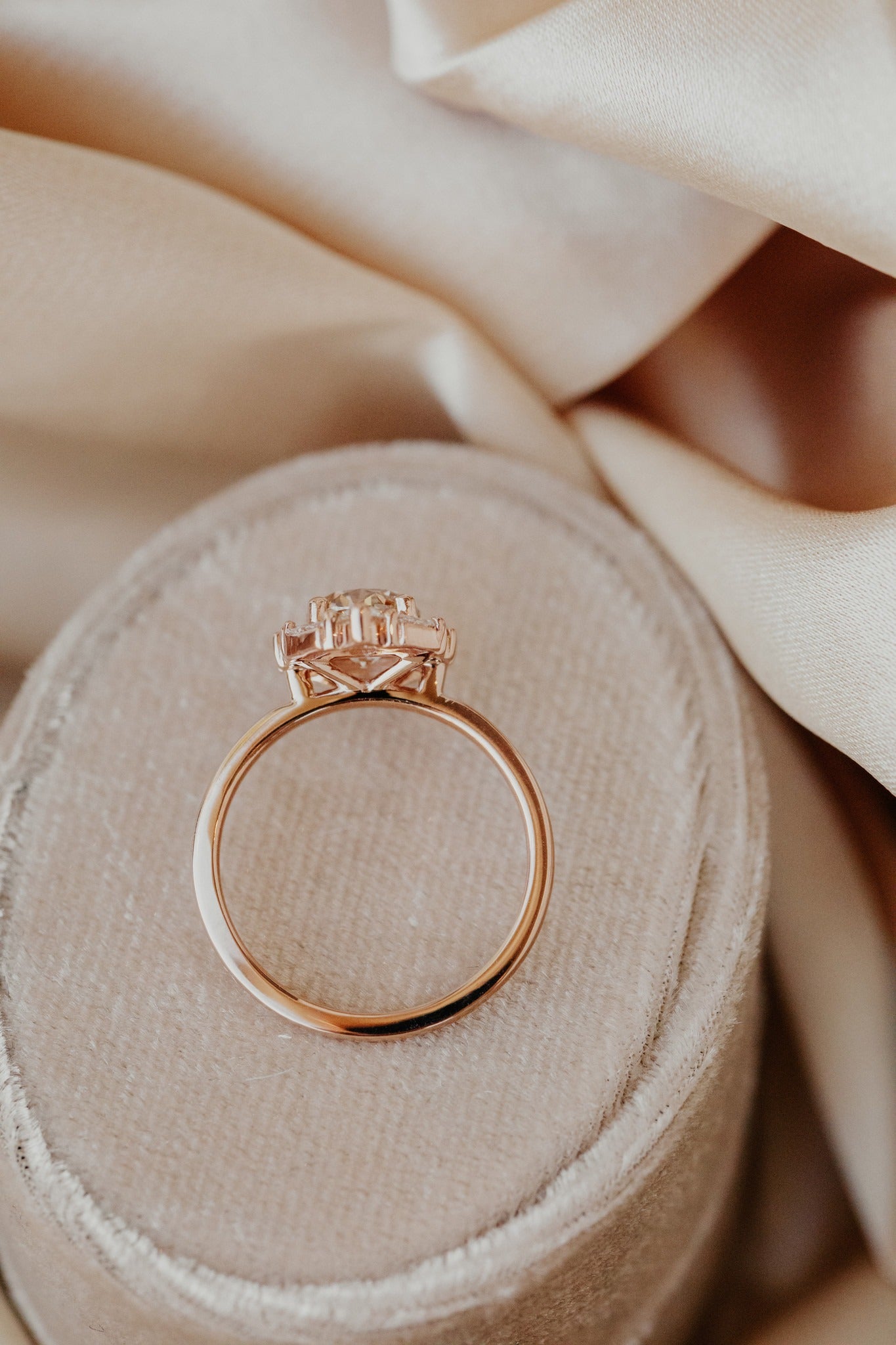 2.00 CT Champagne Round Cut Moissanite Engagement Ring/ 14K Rose Gold Cluster Ring/ Promise Stackable Ring/Proposal Anniversary Ring For Her