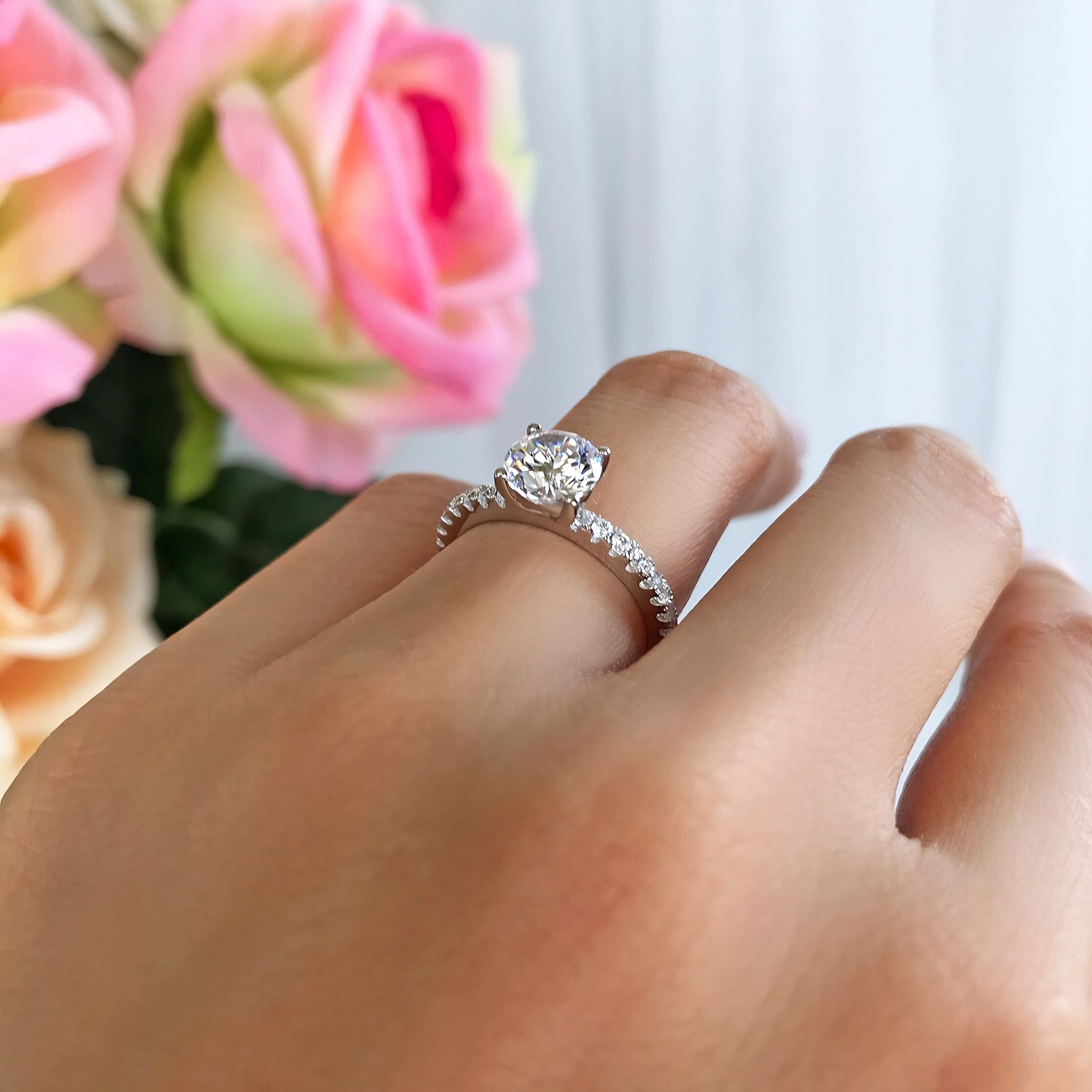 1.50 CT Round Cut Pave Moissanite Engagement Ring/14K Solid Gold Promise Ring/Dainty Classic 4 Prongs/Personalized Gift/Vintage Propose Ring