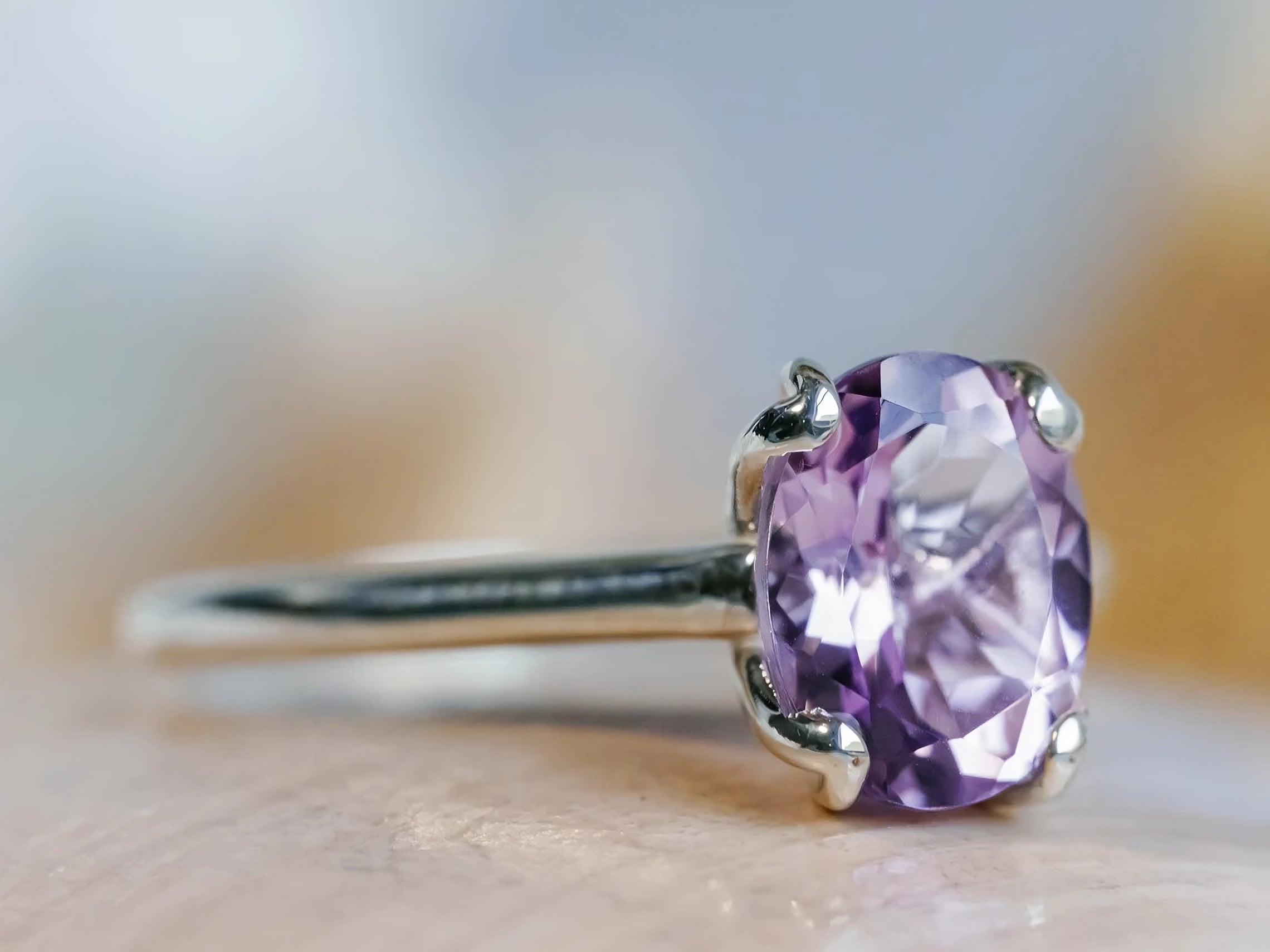 2.5 CT Oval Cut Moissanite Engagement Ring/14K Rose Gold France Amethyst Amethyst Solitaire Ring/ Tulip Prongs Ring/ Promise Ring For Her