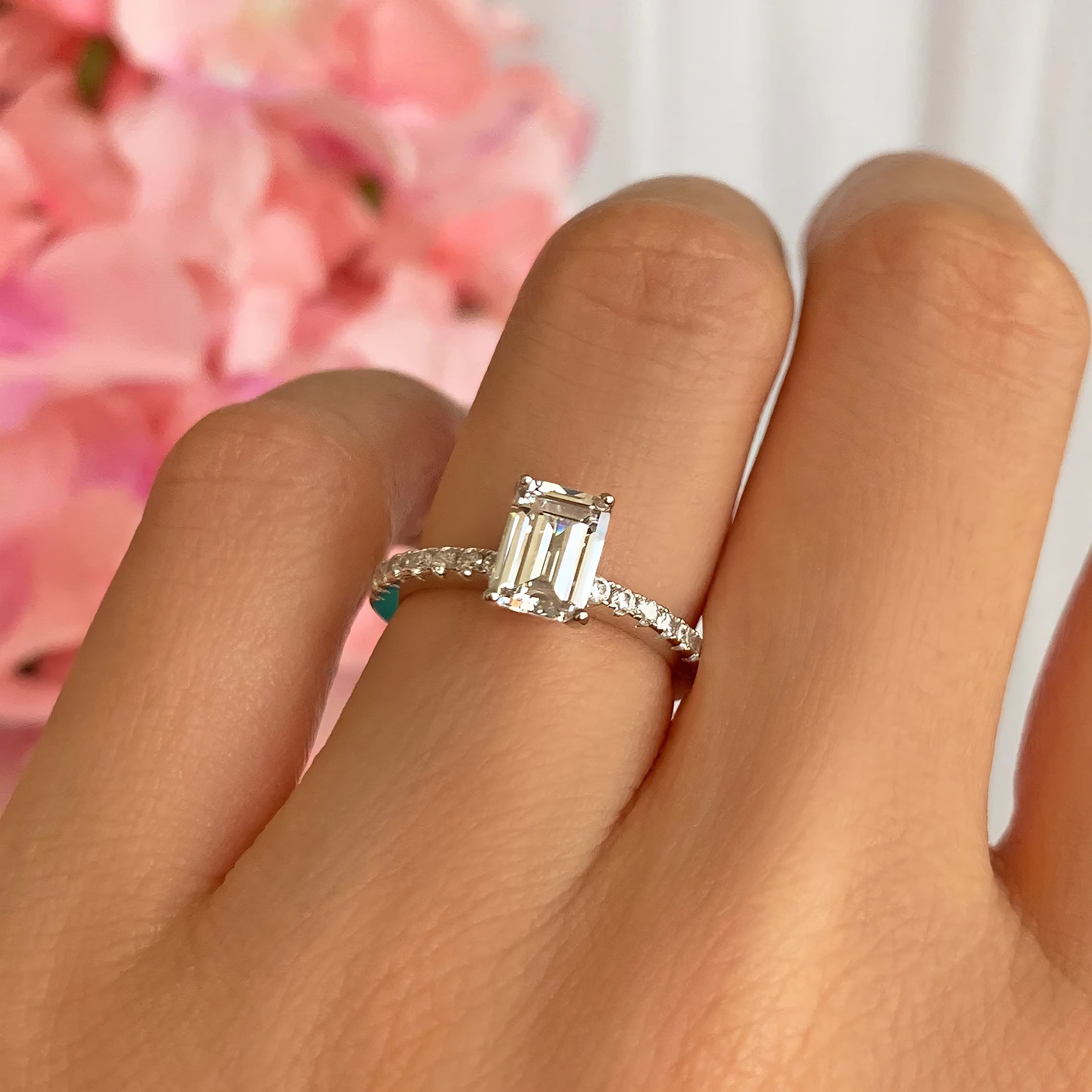 1.25 CT Emerald Engagement Moissanite Ring/14K Gold Wedding Ring For Her/Vintage Unique Band Ring/Matching Ring/Promise Anniversary Gift