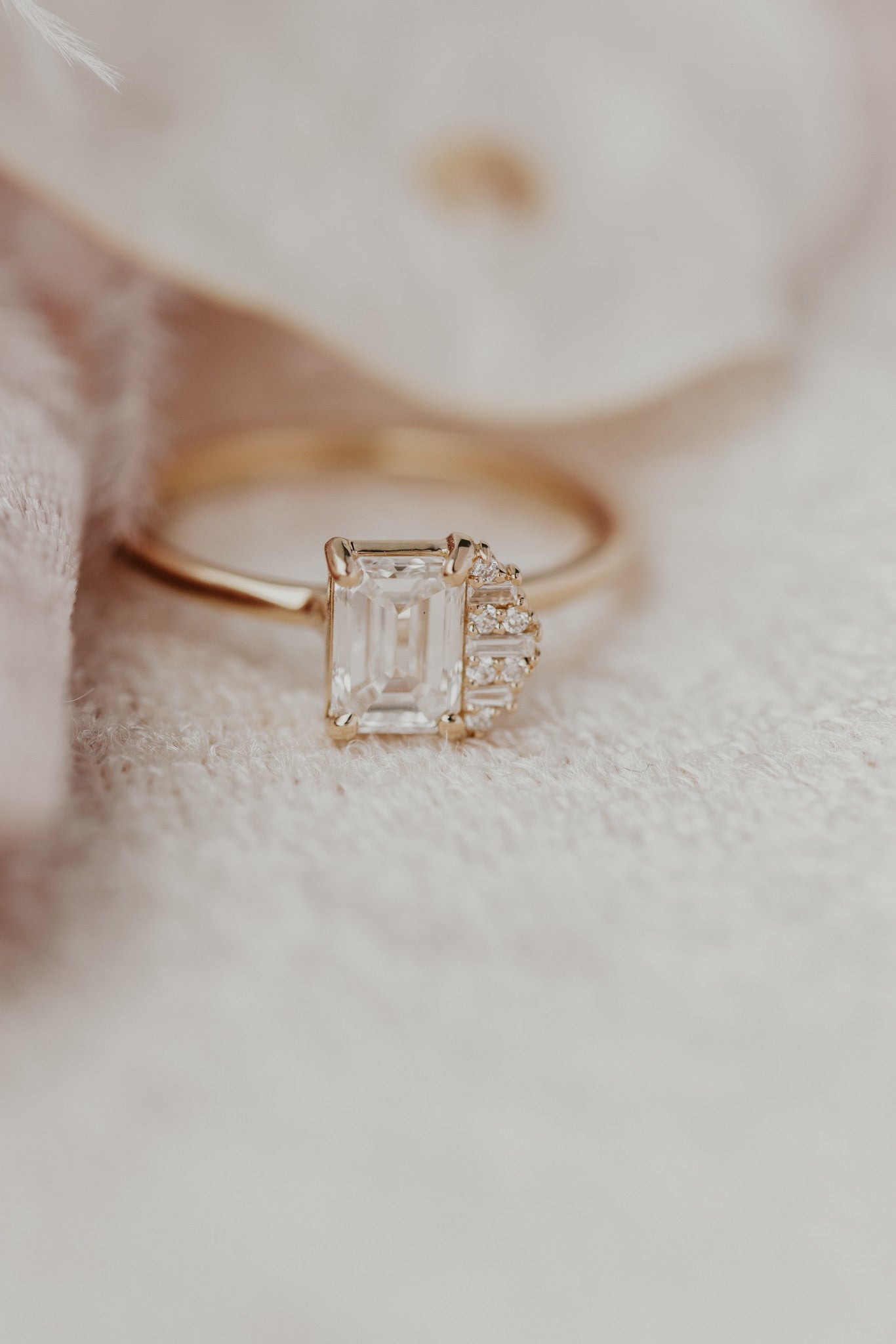 2.00 CT Delicated Emerald Cut Moissanite Engagement Ring/14K Solid Gold Cluster Ring/Promise Bridesmaid Gift For Her/Proposal Wedding Ring