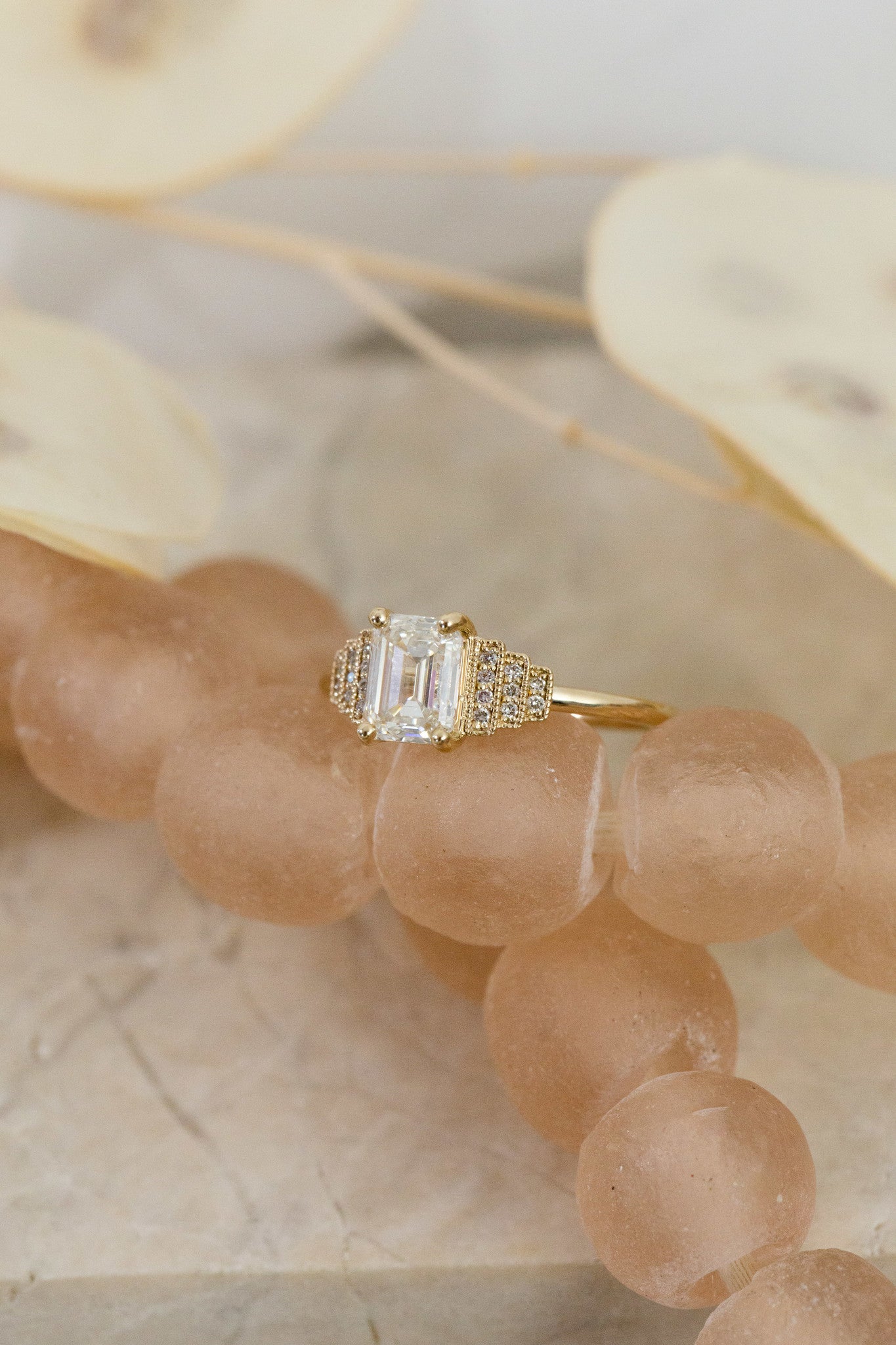 2.25 CT Emerald Cut Moissanite Engagement Ring/ 14K Solid Gold Cluster Ring/ Promise Bridesmaid Gift For Her/ Proposal Anniversary Ring