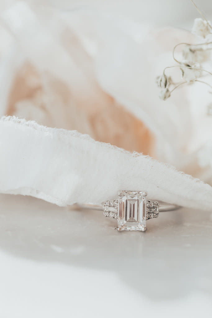 1.75 CT Stunning Emerald Cut Moissanite Engagement Ring/ 14K White Gold Cluster Ring/ Promise Solitaire For Women's/ Proposal Wedding Ring