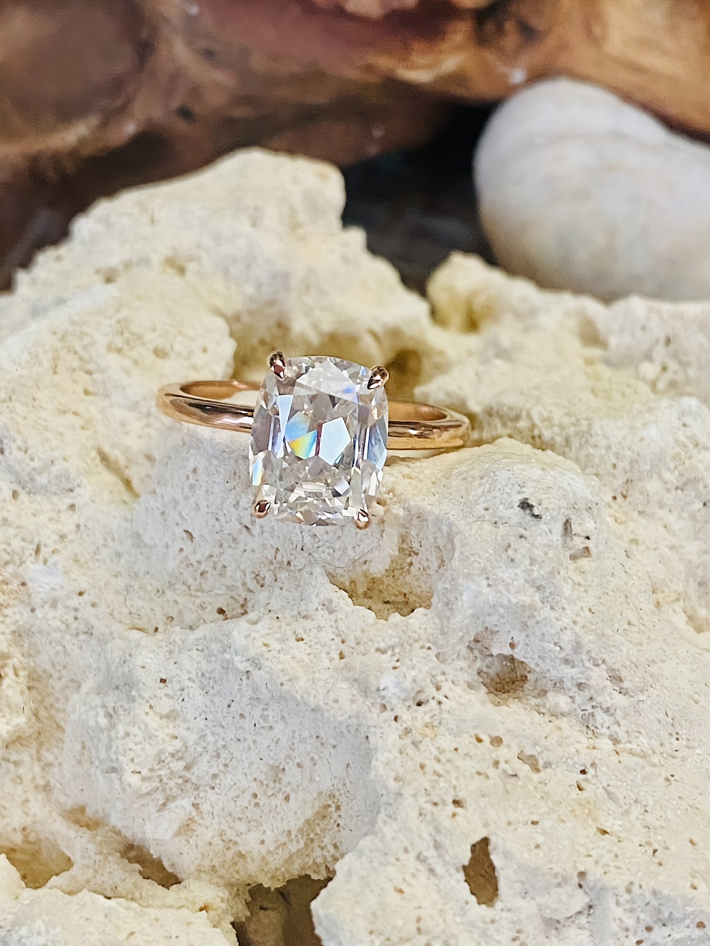 4.00 CT Elongated Cushion Cut Moissanite Engagement Ring/ 14K Solid Gold Old Mine Cut Ring/ Antique Proposal Anniversary Ring / Wedding Ring