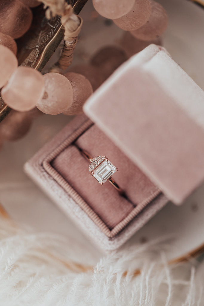 2.00 CT Delicated Emerald Cut Moissanite Engagement Ring/14K Solid Gold Cluster Ring/Promise Bridesmaid Gift For Her/Proposal Wedding Ring