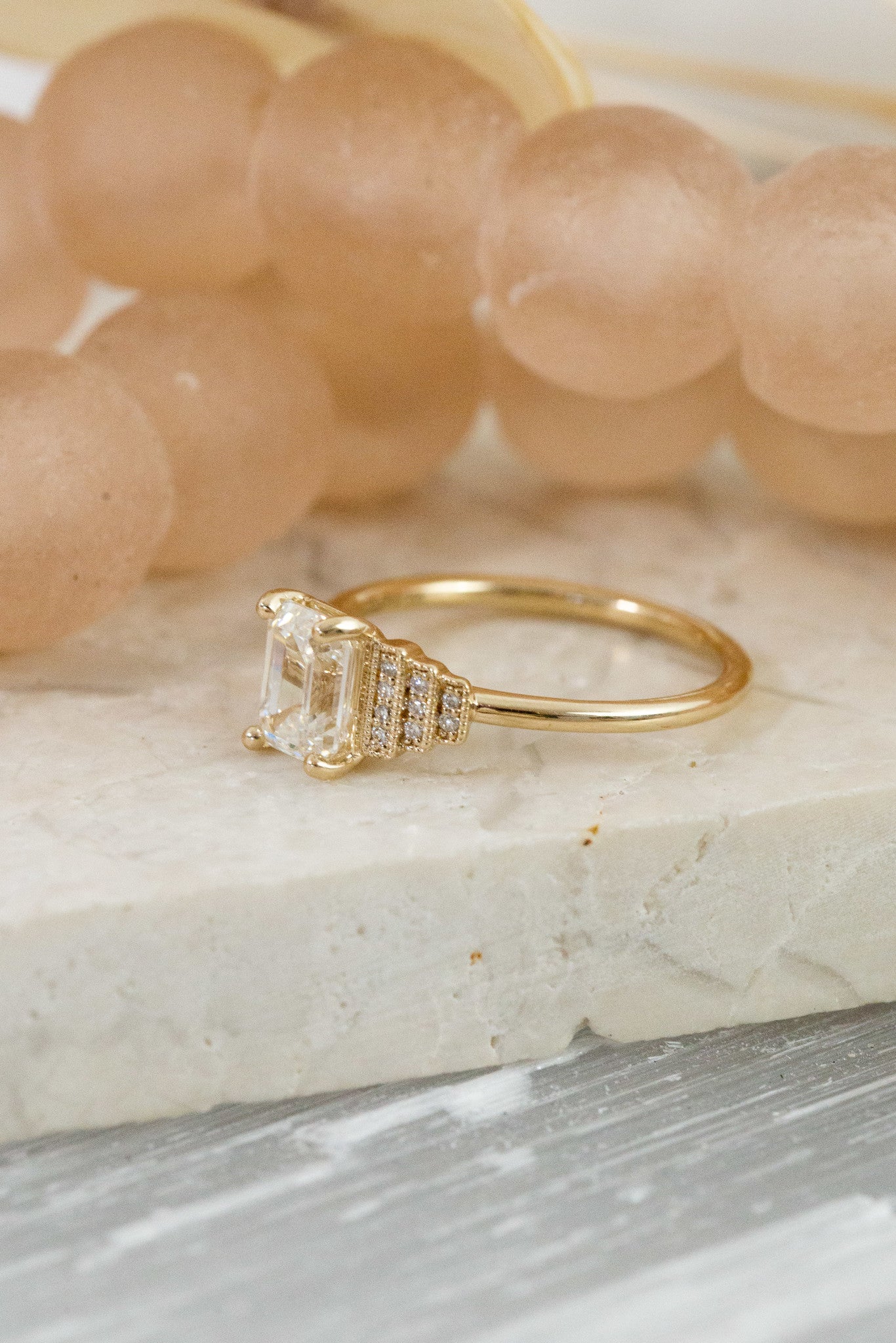 2.25 CT Emerald Cut Moissanite Engagement Ring/ 14K Solid Gold Cluster Ring/ Promise Bridesmaid Gift For Her/ Proposal Anniversary Ring